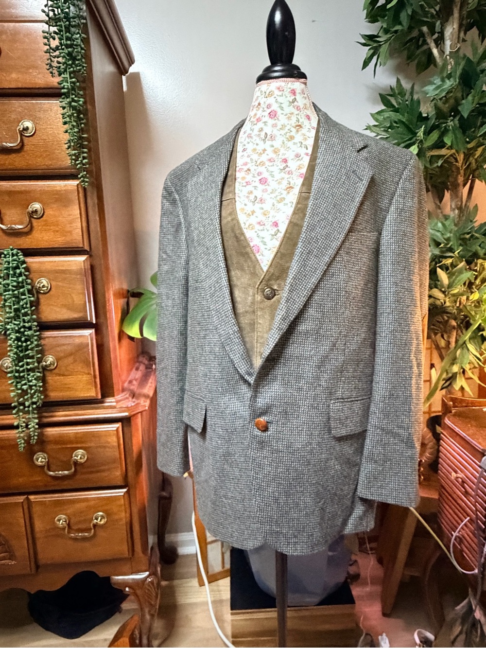 Vtg Oak Creek Tweed Elbow Patch Sport Coat 42R- Gun Club Check, Made in USA- NOS